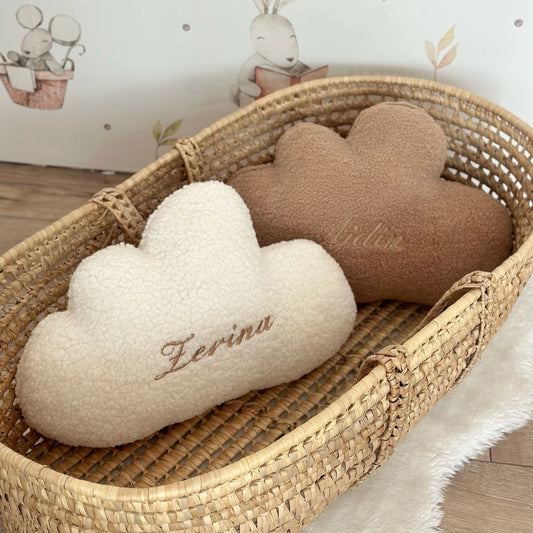 Personalized Cloud Baby Pillow - Soft Lambswool Nursery Cushion