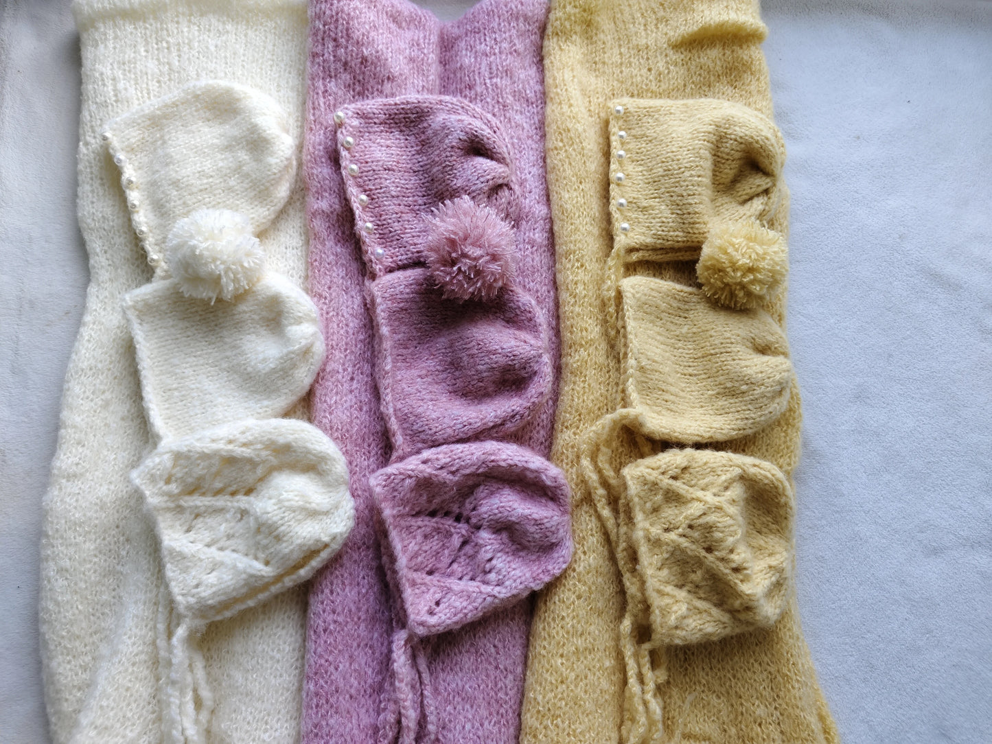 Newborn Photography Props - 3 Mohair Hats & Wrap Set