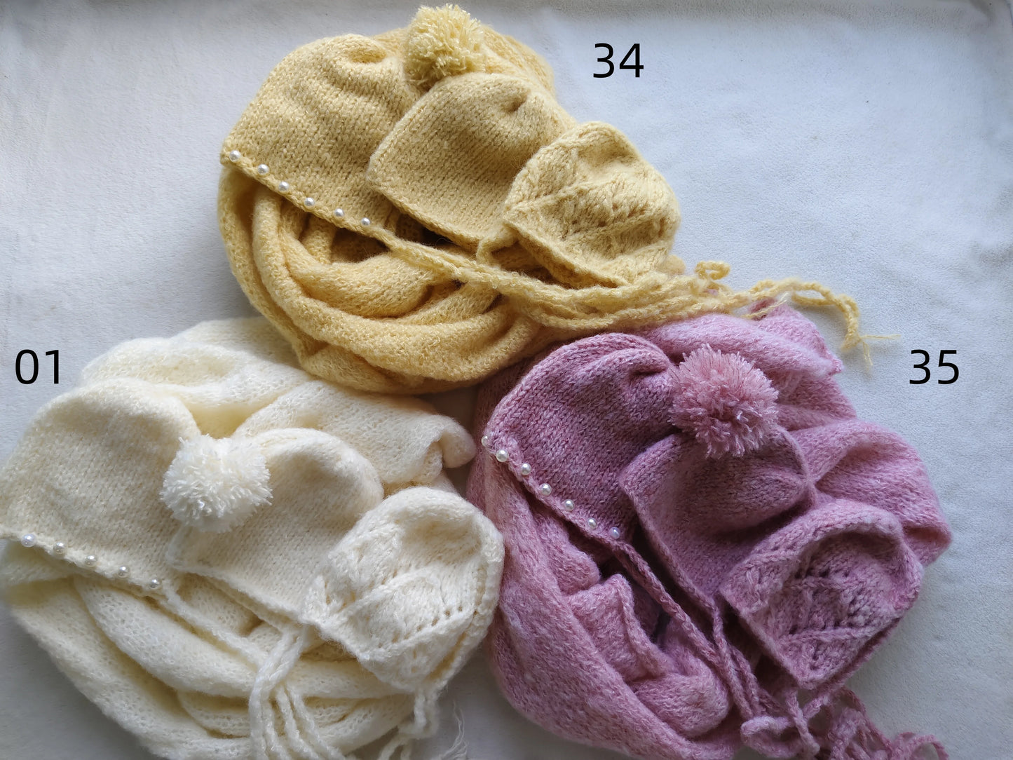 Newborn Photography Props - 3 Mohair Hats & Wrap Set