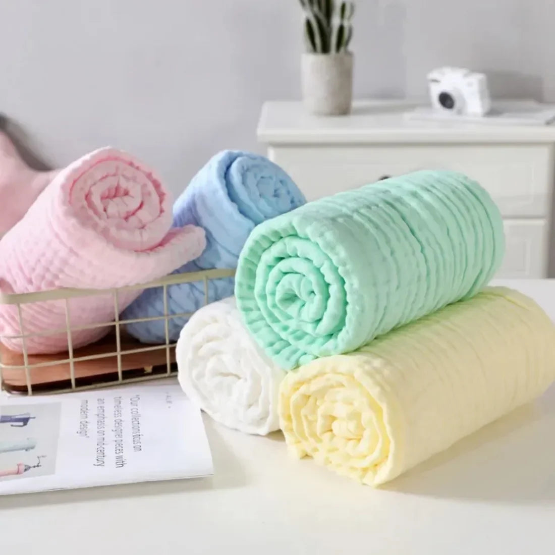 Luxurious 6-Layer Muslin Baby Bath Towel - Ultra Soft Cotton Swaddle Blanket