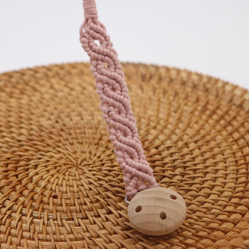 Handmade Macrame Pacifier Clip - Vintage Cotton Infinity Chain for Baby