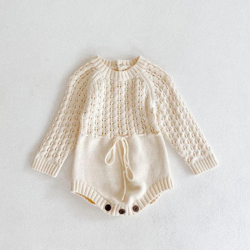 Baby Girl Knitted Romper - Sweetheart Triangle Hollow Waist Jumpsuit (0-3 Years)