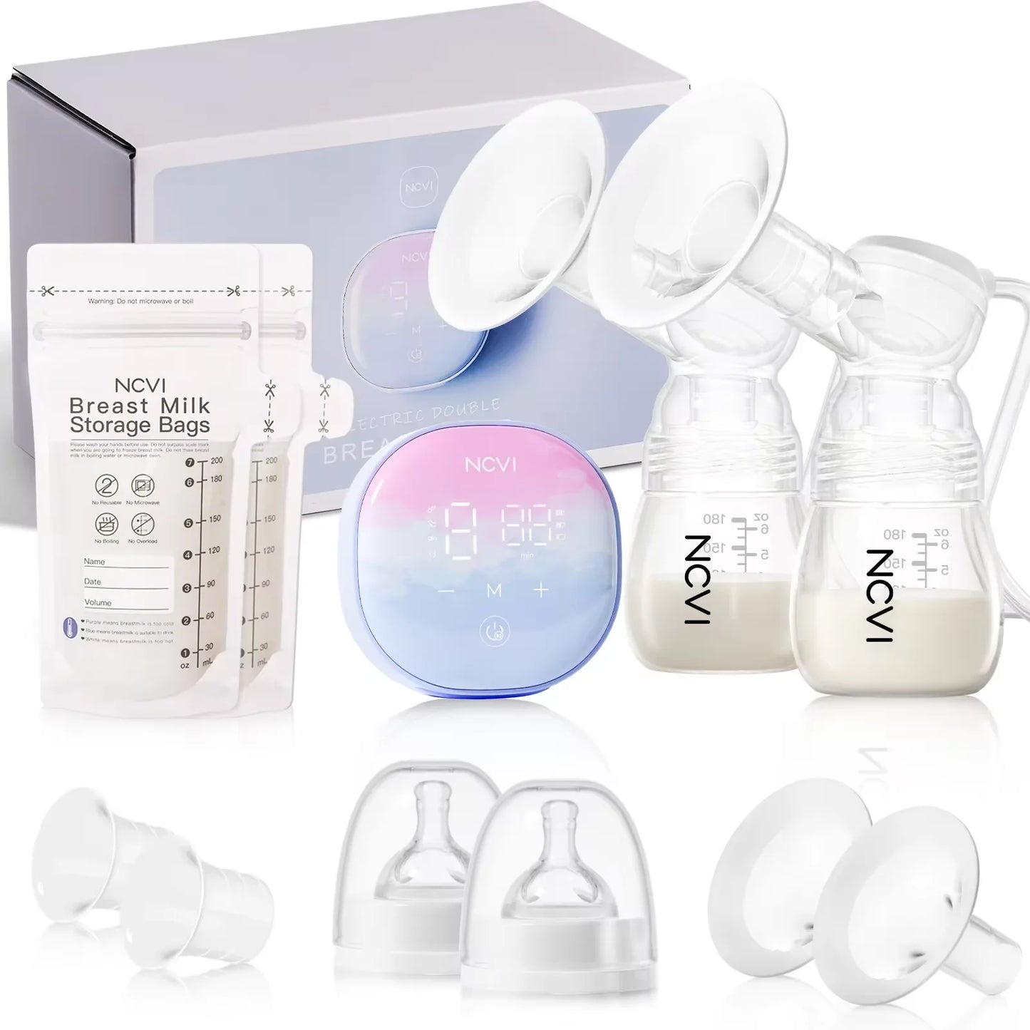 NCVI Double Electric Breast Pump with LED Display & Storage Bags