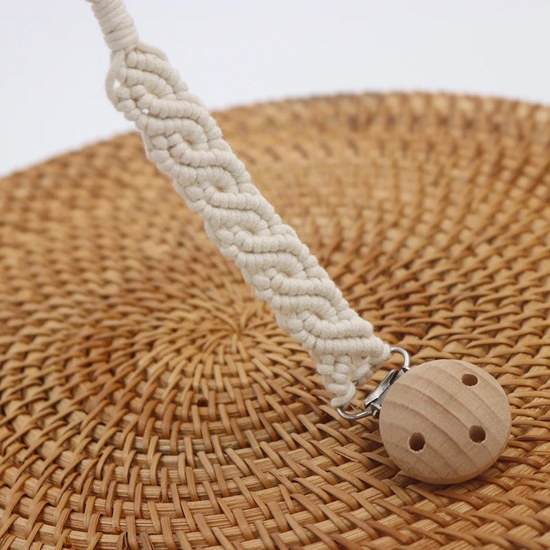 Handmade Macrame Pacifier Clip - Vintage Cotton Infinity Chain for Baby