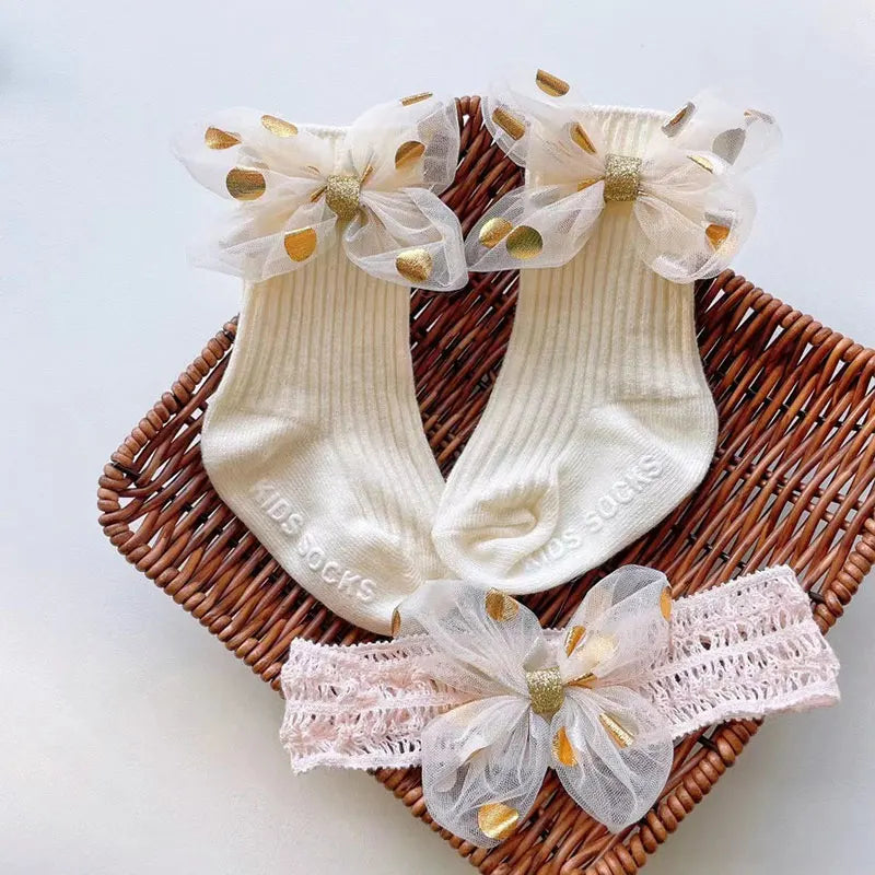 Little Angel Bow & Sock Gift Set - Adorable Baby Headband & Cozy Socks