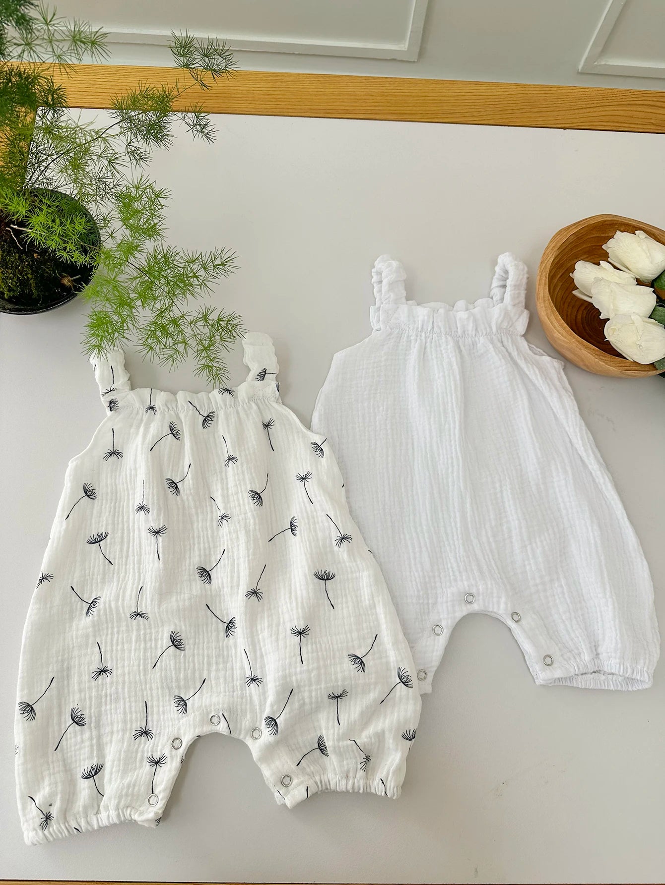 Organic Cotton Baby Romper Set - Rainbow Dandelion Sleeveless Bodysuit (2-Pack)