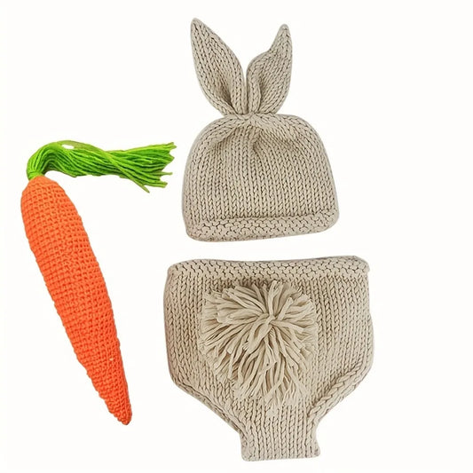 Premium Baby Bunny Photography Set - Handknitted Newborn Costume