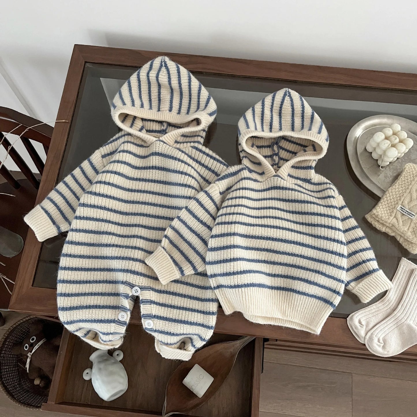 Baby Striped Knit Clothing - Korean Style Romper & Top