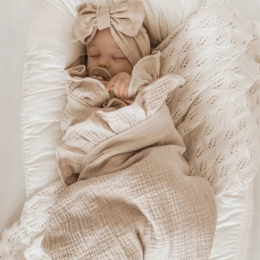 Ruffled Dreams Premium Muslin Baby Swaddle - Organic Cotton Blanket