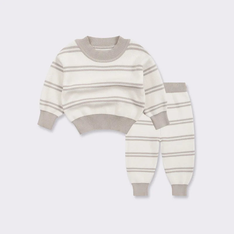 Cozy Winter Baby Knit Set - Striped Pullover & Pants for 0-3T