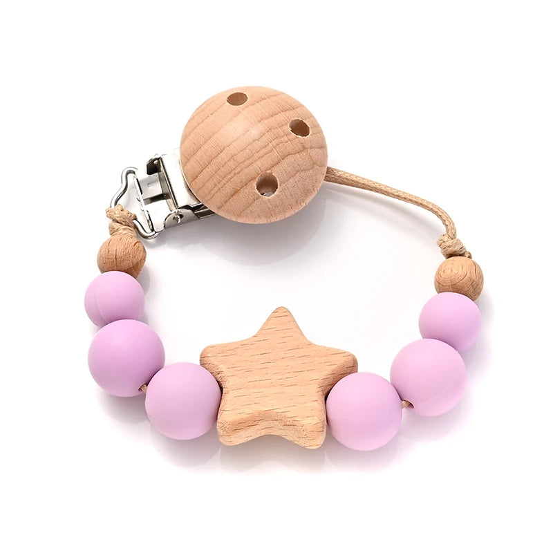 Wooden Star Pacifier Clip - Natural Silicone Teething Chain