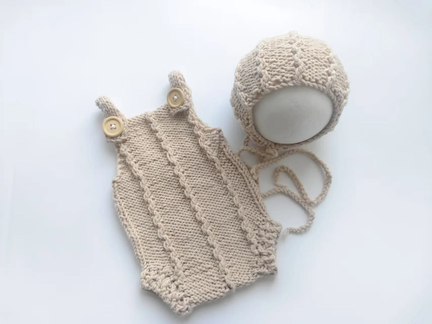Newborn Photography Props - Hand-Knitted Jumpsuit & Hat Set