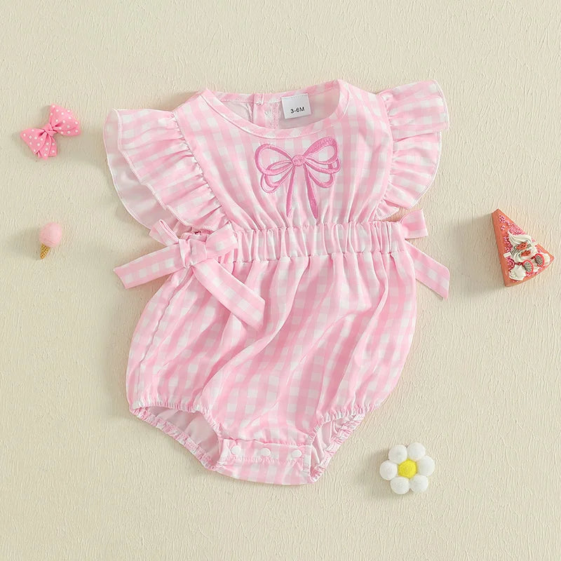 Little Sunshine Romper - Plaid Bow Baby Girl Outfit