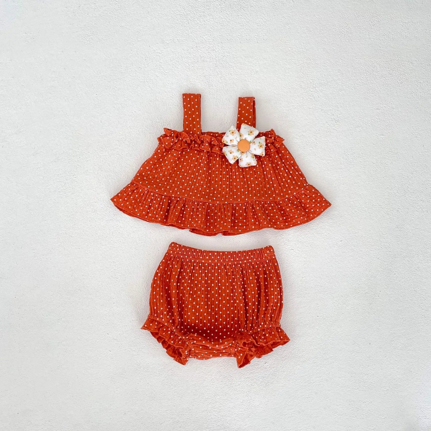 Sweet Dot Print Baby Girl Set - Sleeveless Top & Wrap Pants