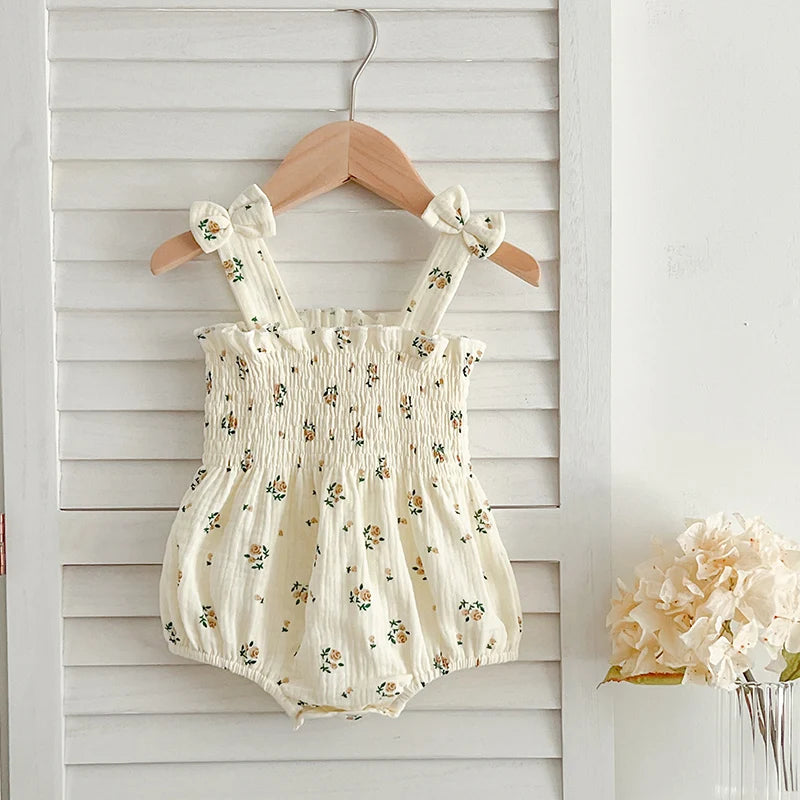 Little Princess Summer Romper - Adorable Floral & Bow Details 🌸