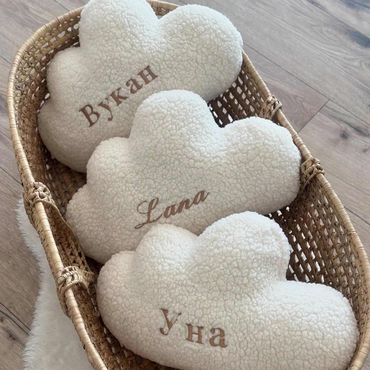 Personalized Cloud Baby Pillow - Soft Lambswool Nursery Cushion