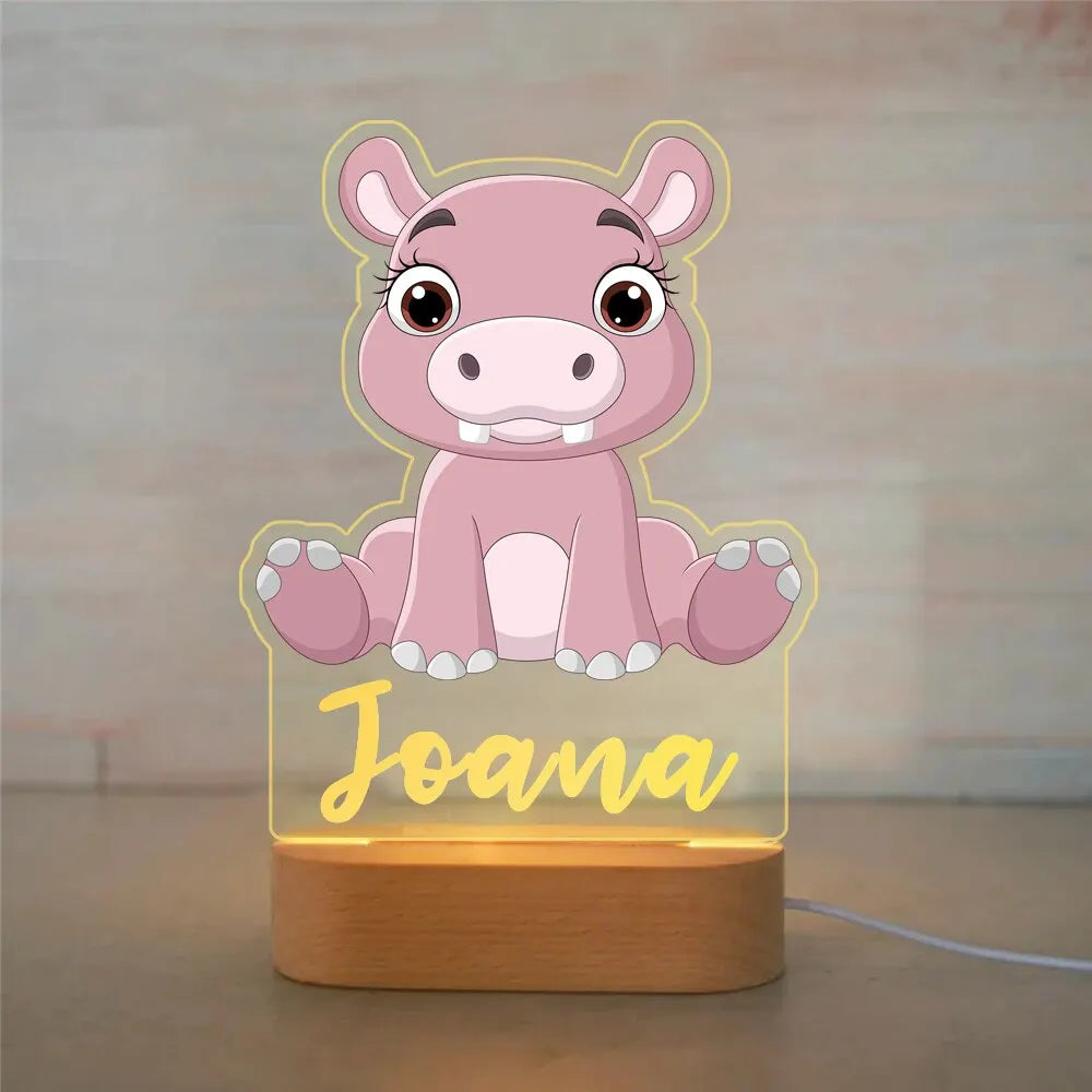 Personalized Animal Night Light - Custom Name LED Lamp for Nursery