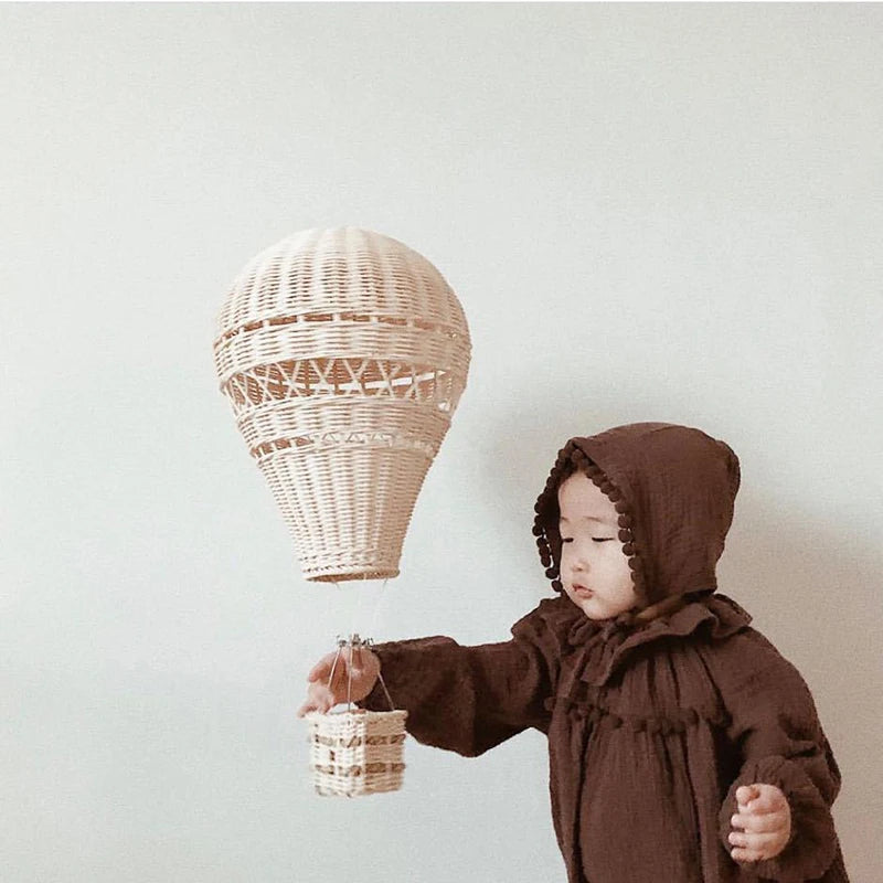 Handwoven Rattan Hot Air Balloon - Nursery Wall Decor
