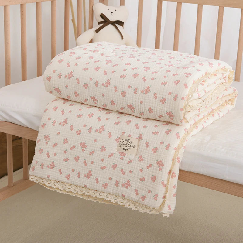 Soft Cotton Baby Comforter - Floral Gauze Quilted Blanket for Newborns & Toddlers