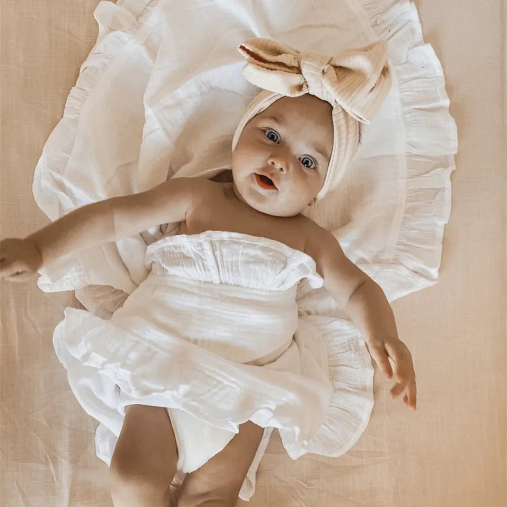 Ruffled Dreams Premium Muslin Baby Swaddle - Organic Cotton Blanket