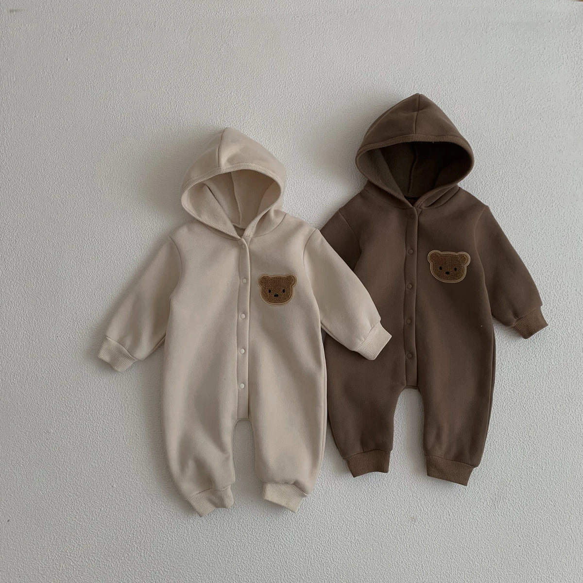 Adorable Bear Hooded Baby Winter Jumpsuit - Cozy Newborn Bodysuit (0-2 Years)