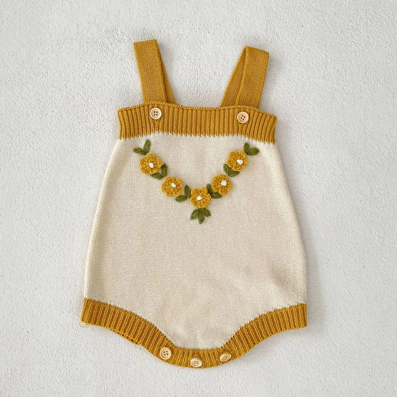 Baby Girl Floral Knit Sweetheart Jumpsuit - Autumn Collection