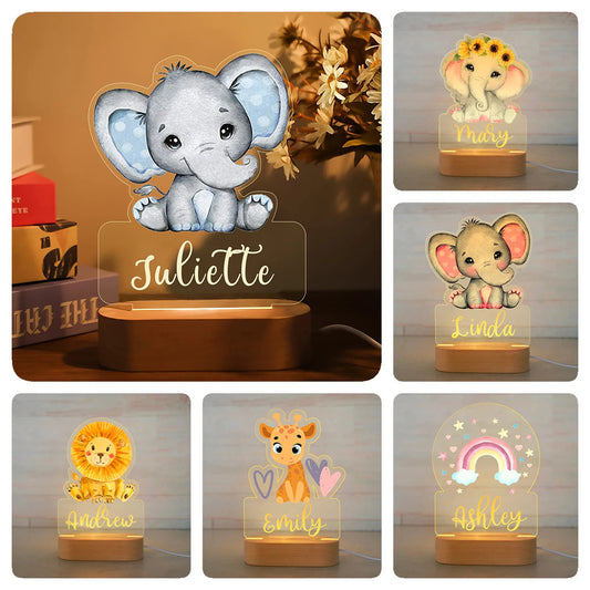 Personalized Animal Night Light - Custom Name LED Lamp for Nursery