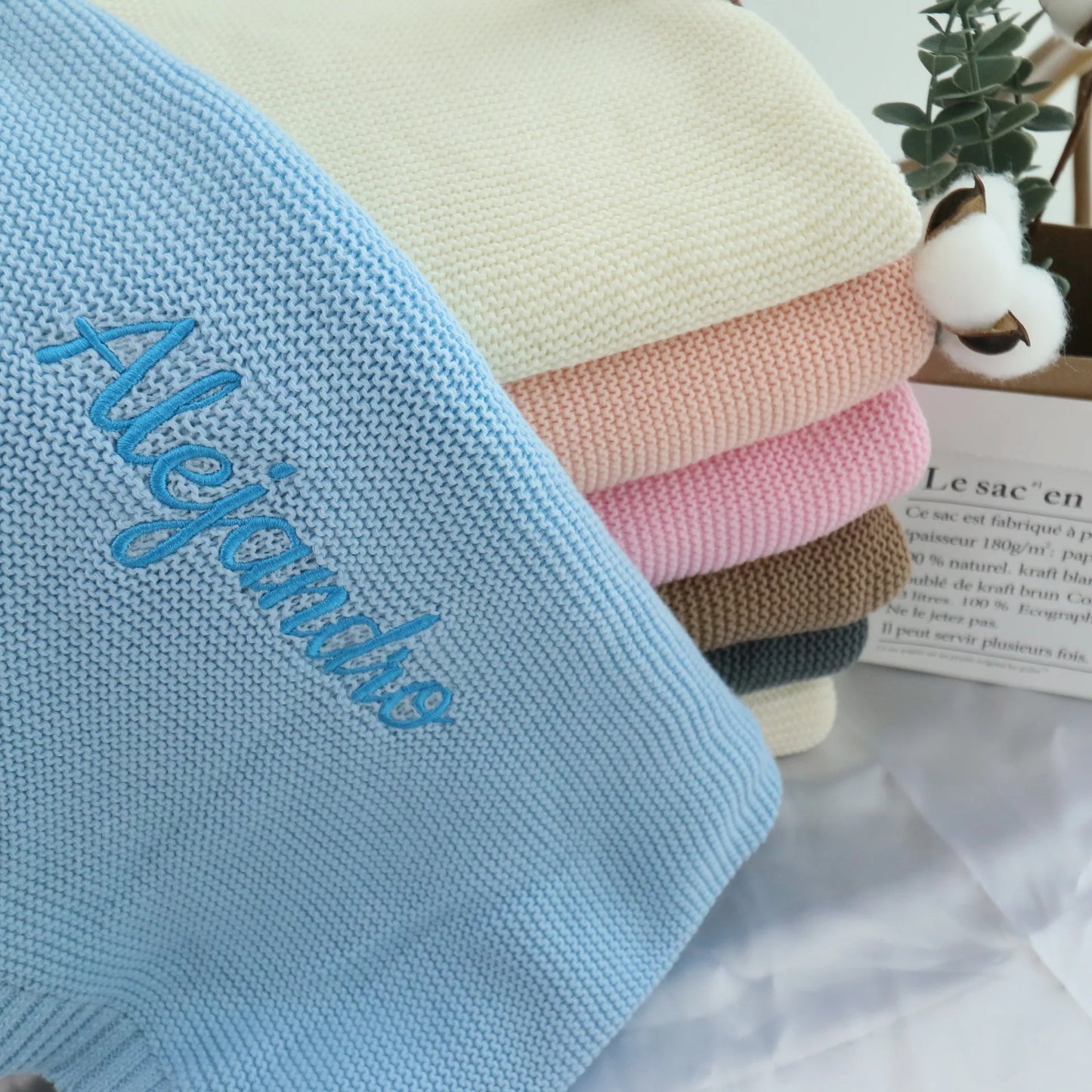 Personalized Baby Blanket - Custom Embroidered Name - Soft Cotton Knit