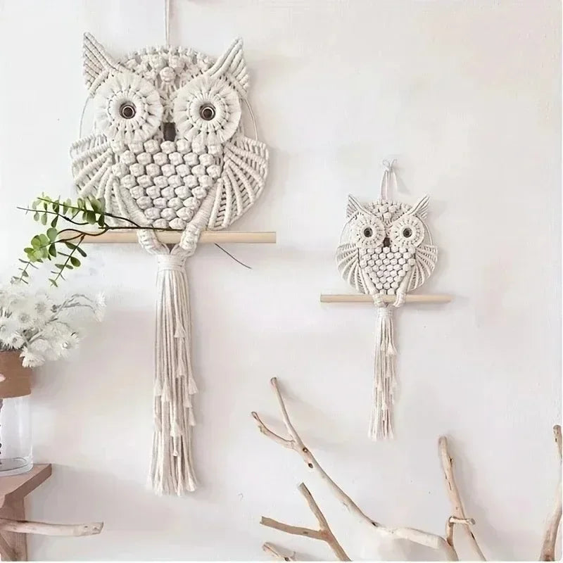Handwoven Owl Wall Art - Boho Nursery Macrame Decor