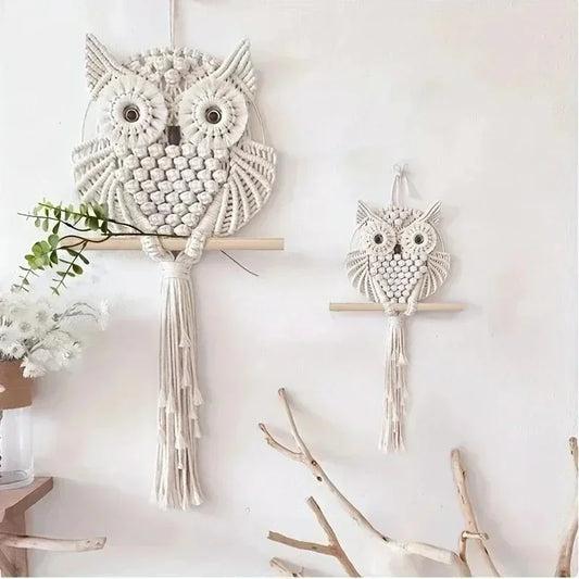 Handwoven Owl Wall Art - Boho Nursery Macrame Decor