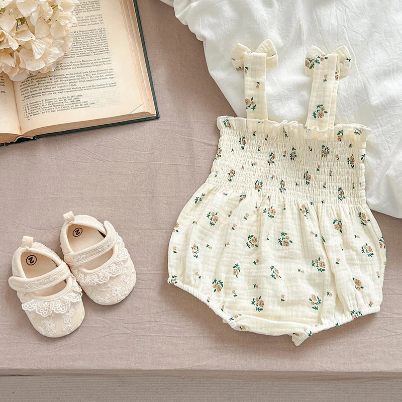 Little Princess Summer Romper - Adorable Floral & Bow Details 🌸