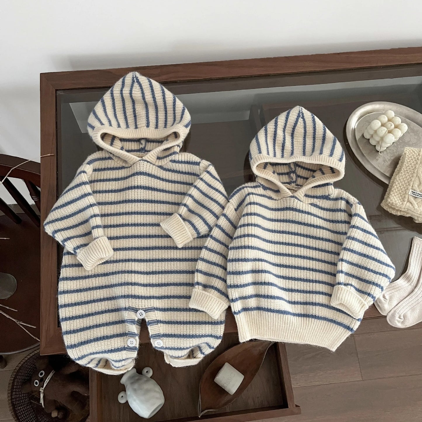 Baby Striped Knit Clothing - Korean Style Romper & Top