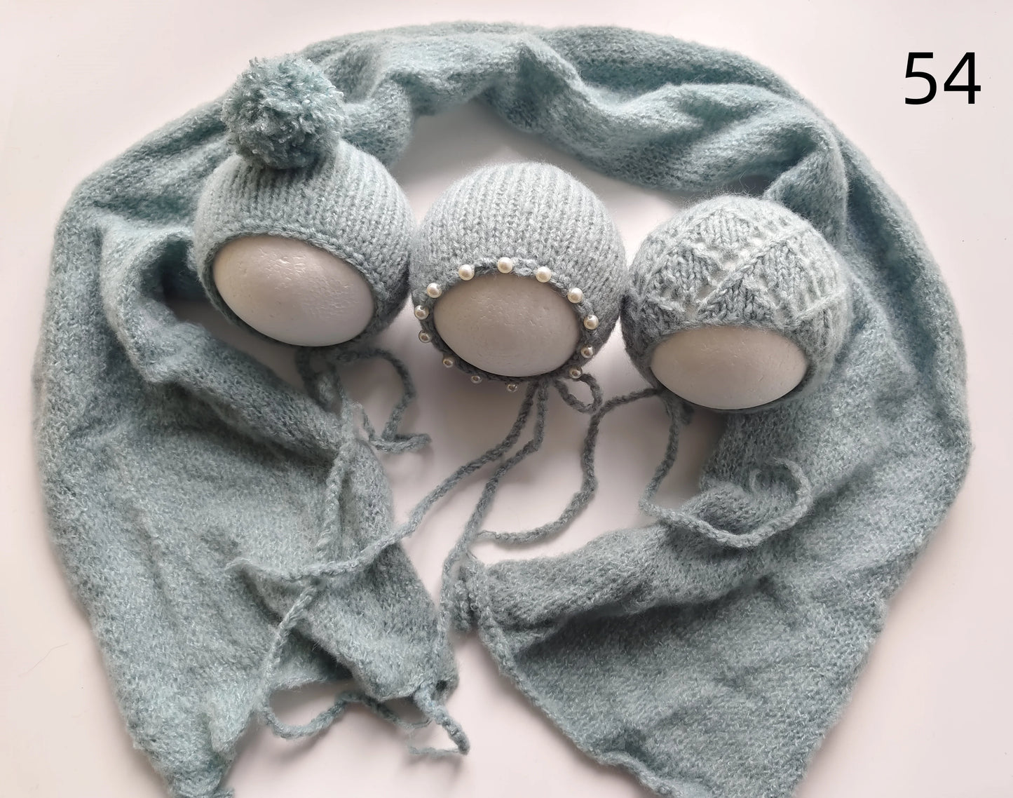Newborn Photography Props - 3 Mohair Hats & Wrap Set