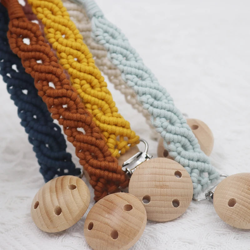 Handmade Macrame Pacifier Clip - Vintage Cotton Infinity Chain for Baby