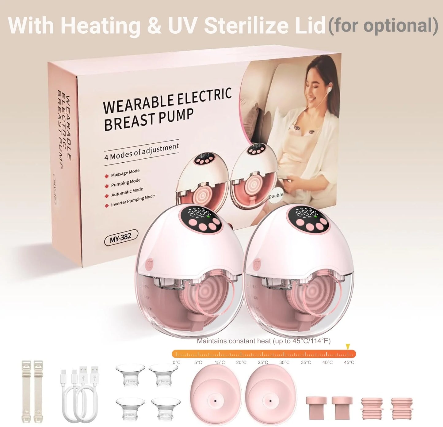 Wireless Electric Breast Pump with UV Sterilizer & Heating - Hands-Free Wearable Breastfeeding Pump