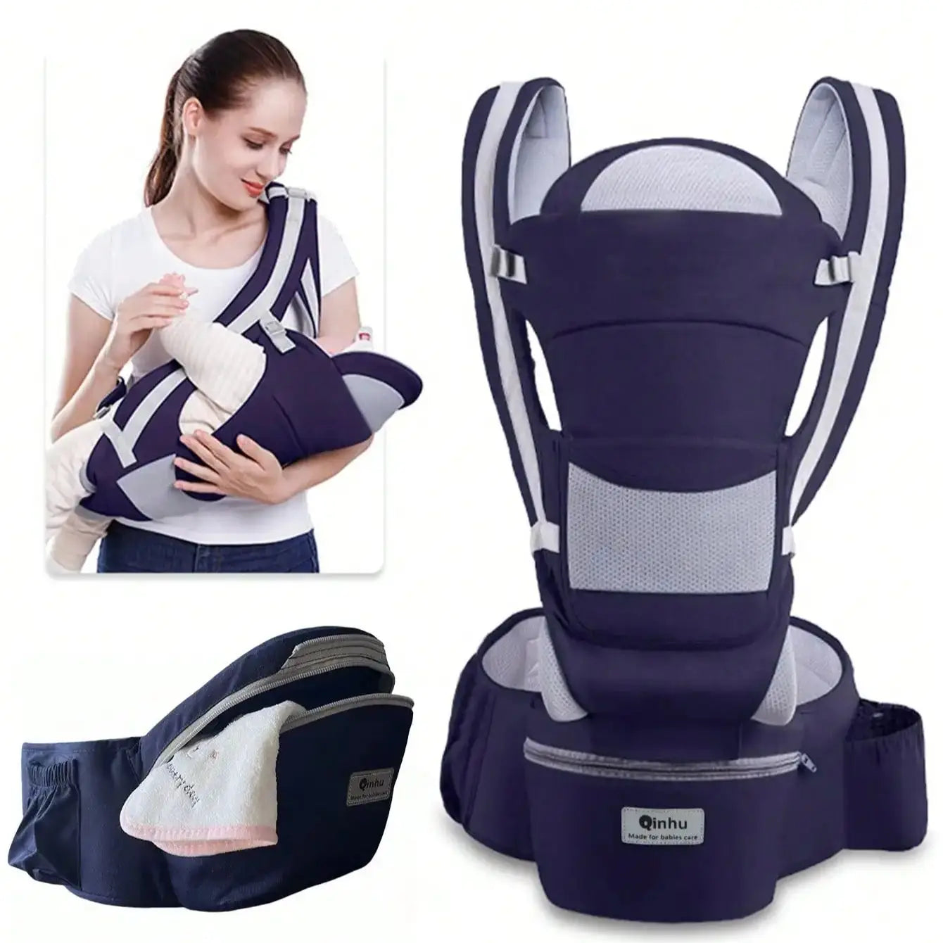 Ergonomic Baby Carrier with Hip Seat - Adjustable & Portable for All-Day Comfort