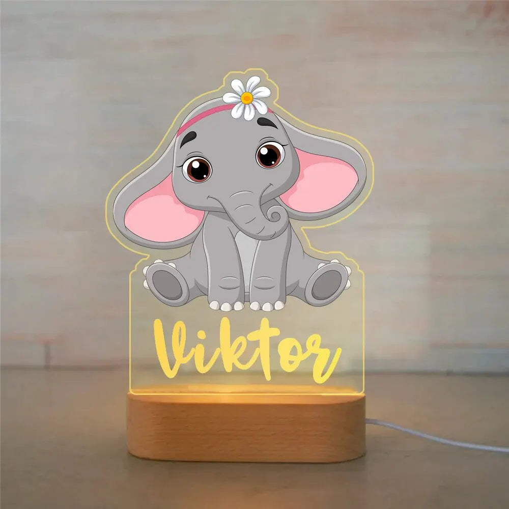 Personalized Animal Night Light - Custom Name LED Lamp for Nursery