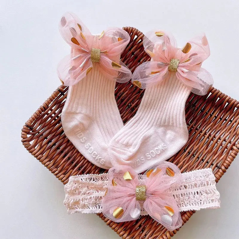 Little Angel Bow & Sock Gift Set - Adorable Baby Headband & Cozy Socks