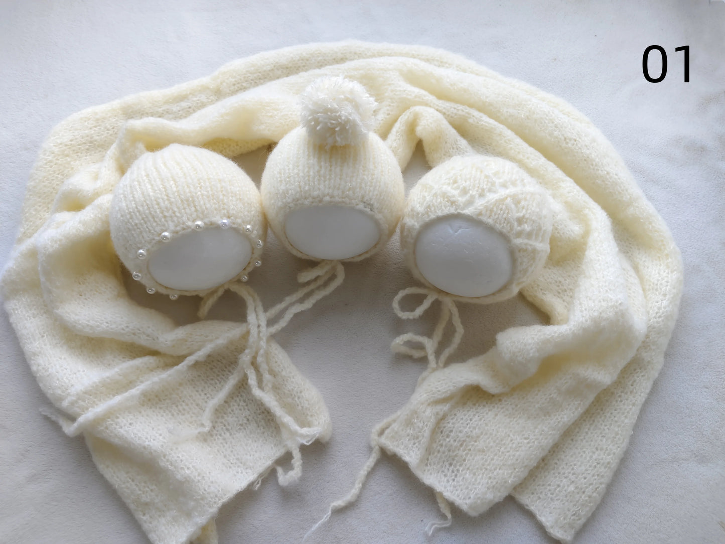 Newborn Photography Props - 3 Mohair Hats & Wrap Set