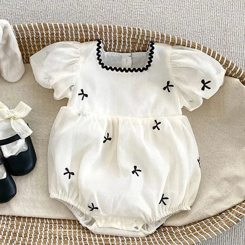 Purple Flower Baby Girl Romper - Embroidered Cotton Summer Jumpsuit