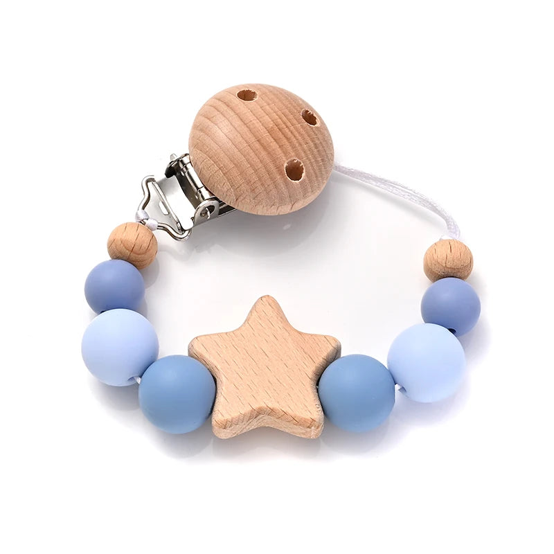 Wooden Star Pacifier Clip - Natural Silicone Teething Chain