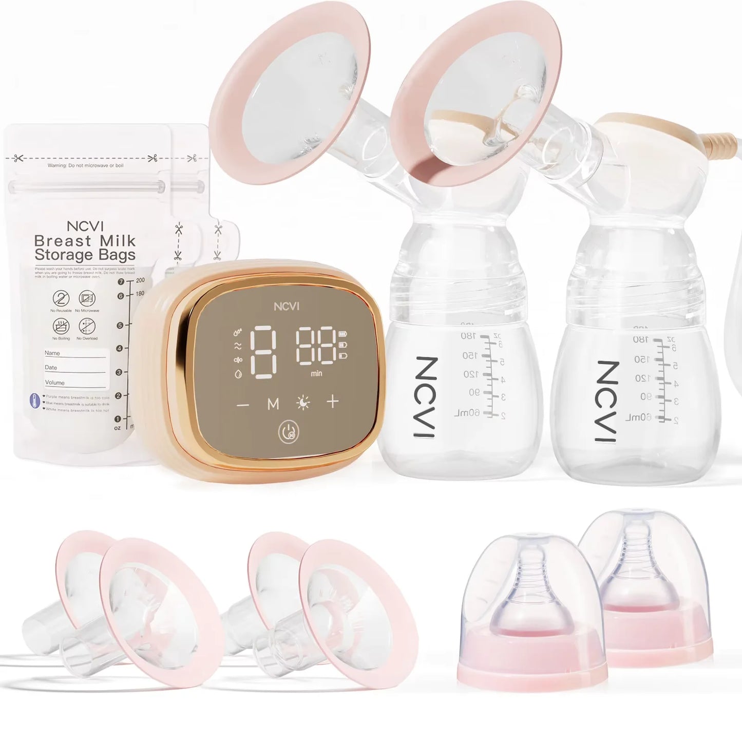 NCVI Double Electric Breast Pump with LED Display & Storage Bags