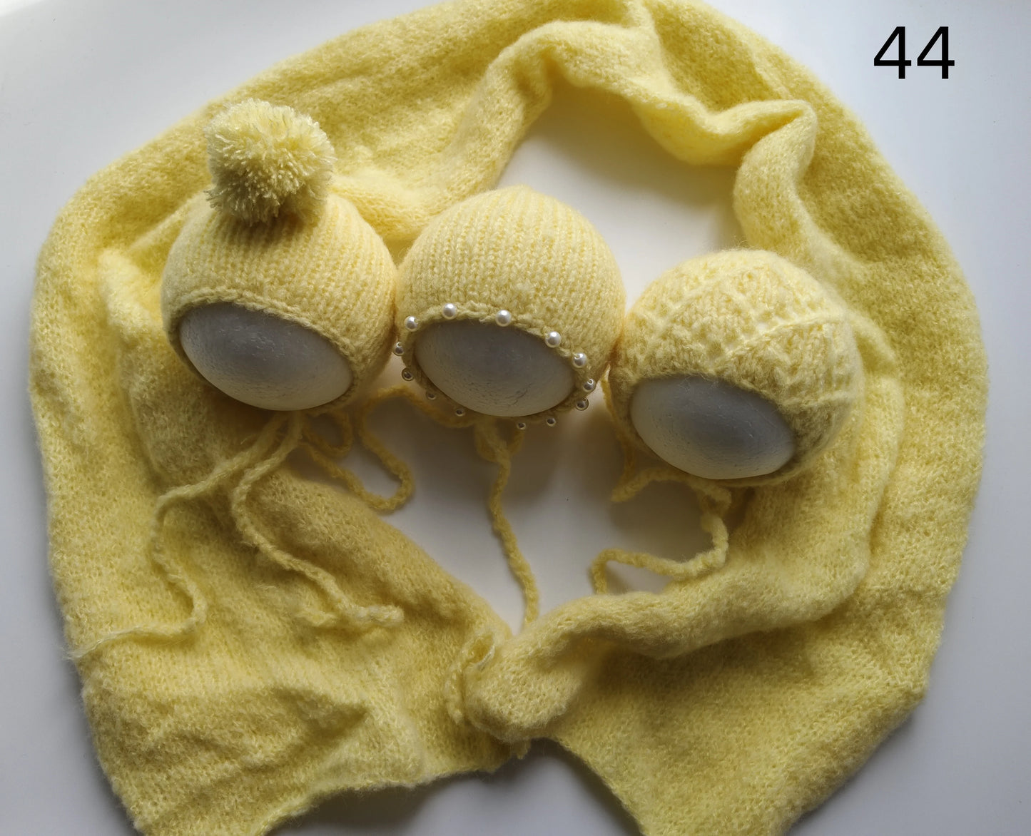 Newborn Photography Props - 3 Mohair Hats & Wrap Set
