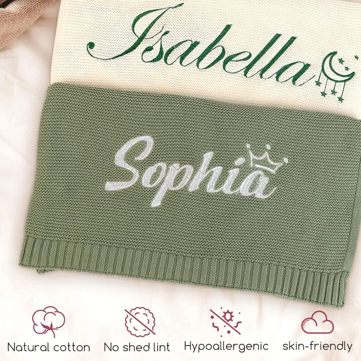 Custom Embroidered Baby Blanket with Name - Soft Knit Personalized Gift