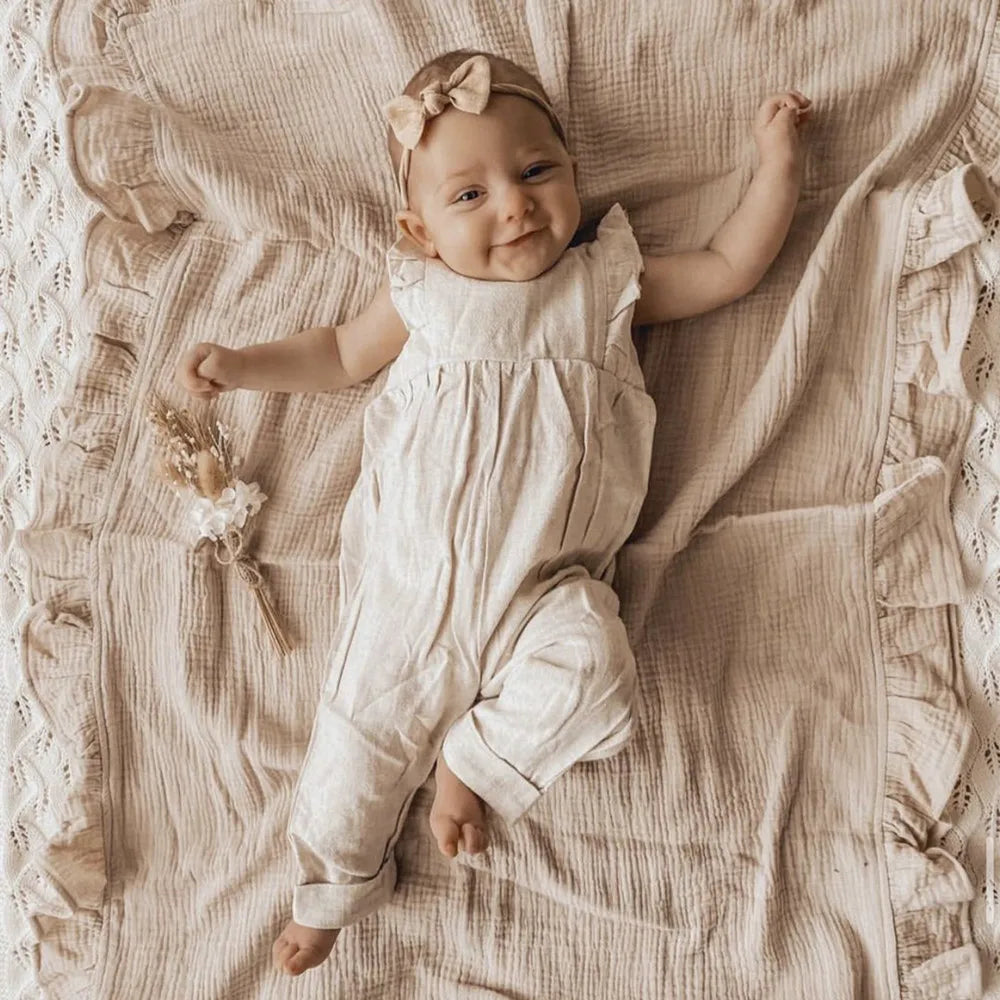 Ruffled Dreams Premium Muslin Baby Swaddle - Organic Cotton Blanket