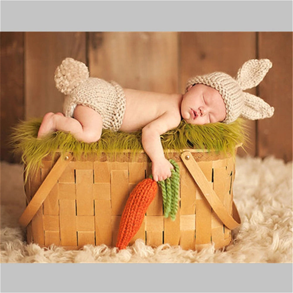Premium Baby Bunny Photography Set - Handknitted Newborn Costume