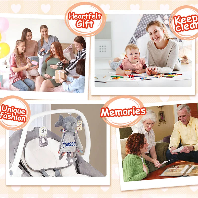 Personalised Baby Elephant Security Blanket with Silicone Teether - Organic Cotton