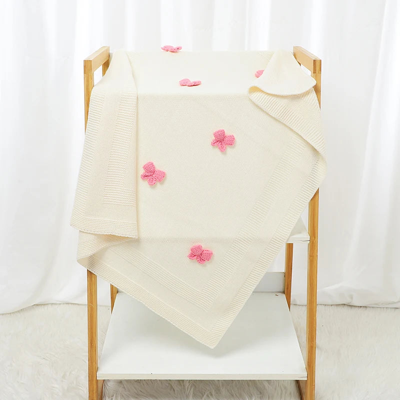Dreamy Clouds Baby Blanket - Soft Knit Swaddle with Adorable 3D Bows