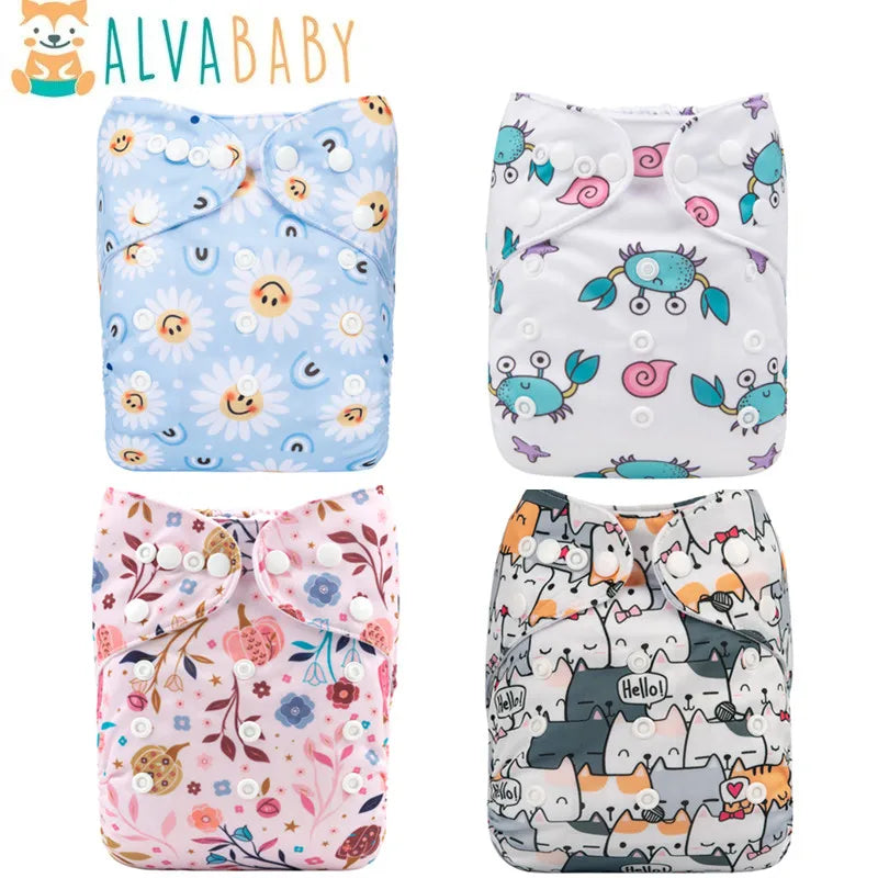 ALVABABY Reusable Cloth Diaper - Eco-Friendly Baby Nappy with Microfiber Insert (3-15kg)