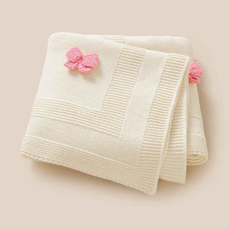 Dreamy Clouds Baby Blanket - Soft Knit Swaddle with Adorable 3D Bows